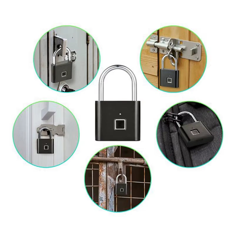 Black Silver Keyless USB Rechargeable Door Lock Fingerprint Smart Padlock Quick Unlock Zinc Alloy Metal Self Developing Chip